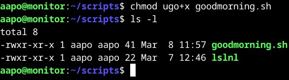 Oikeuksien muokkaaminen script-tiedostoon