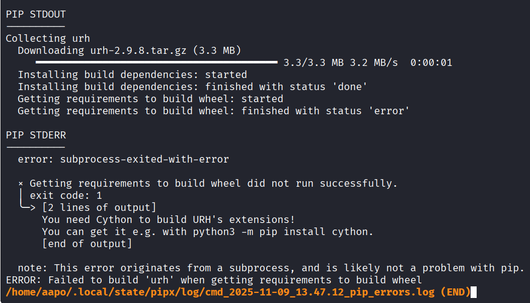 Lokitiedoston virheilmoitus